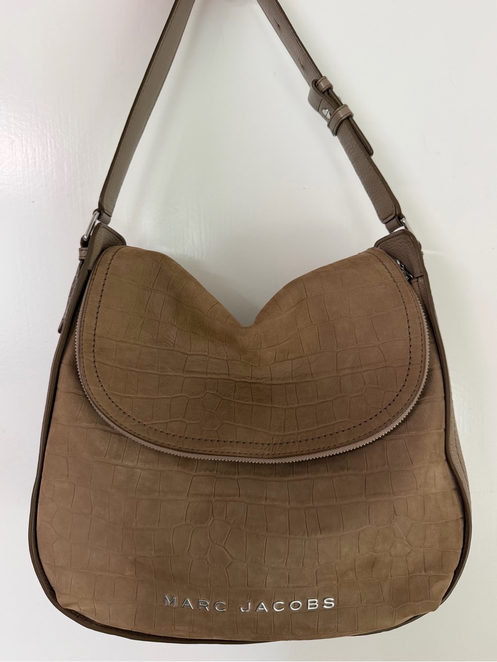 Marc Jacobs Taupe Croc-Embossed Shoulder Bag